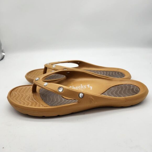 Tony Little Cheeks Sandals Flip Flops Round Jewels Beige MISMATCHED SIZES 6 & 7 - Picture 4 of 10